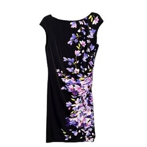 Lauren Ralph Lauren Black Floral Print Sleeveless Dress Size 14